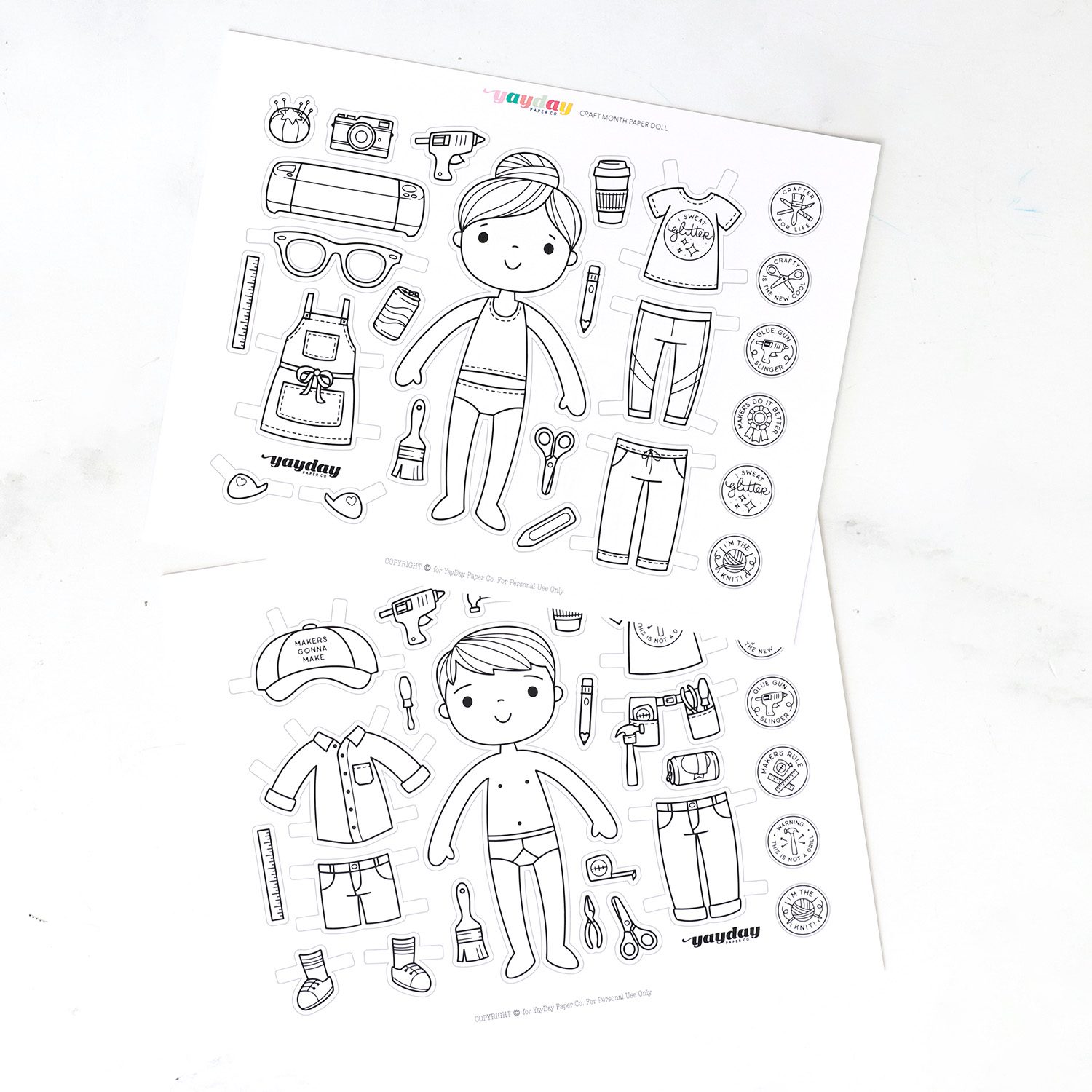 Printable Paper Dolls for Boys & Girls Spring Dress up Paper Craft Template  Coloring Pages for Kids Paper Toy PDF Instant Download 